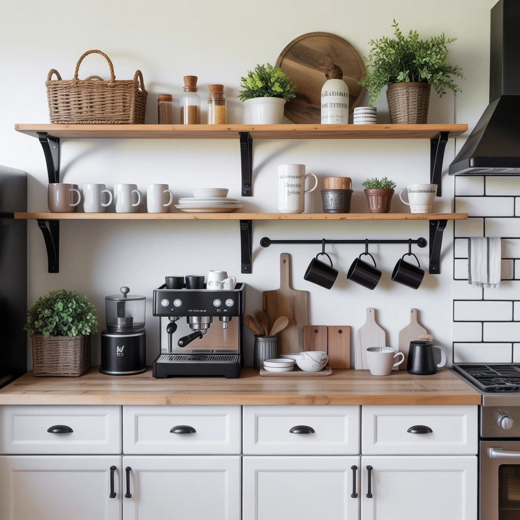 Design a Farmhouse Coffee Bar With a Black and White Color Theme