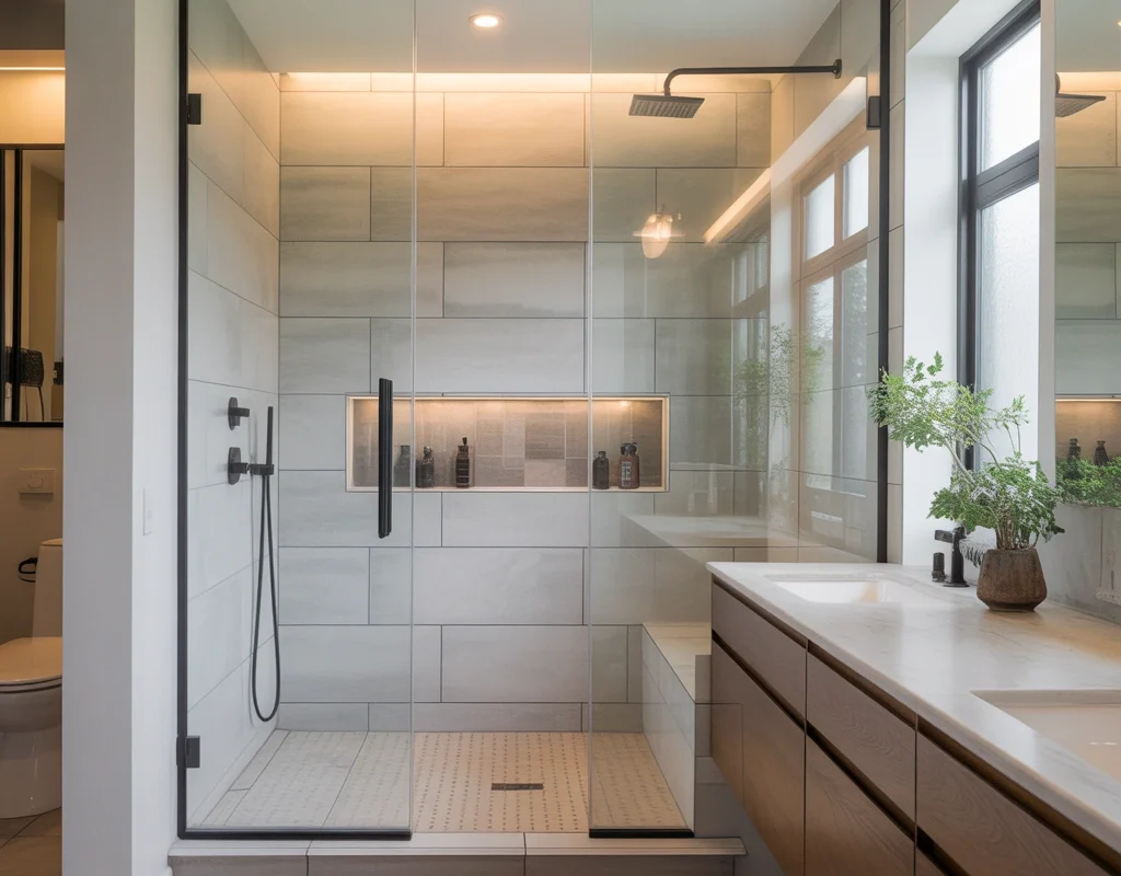 Design a Modern Jack and Jill Bathroom With Glass Shower Enclosure