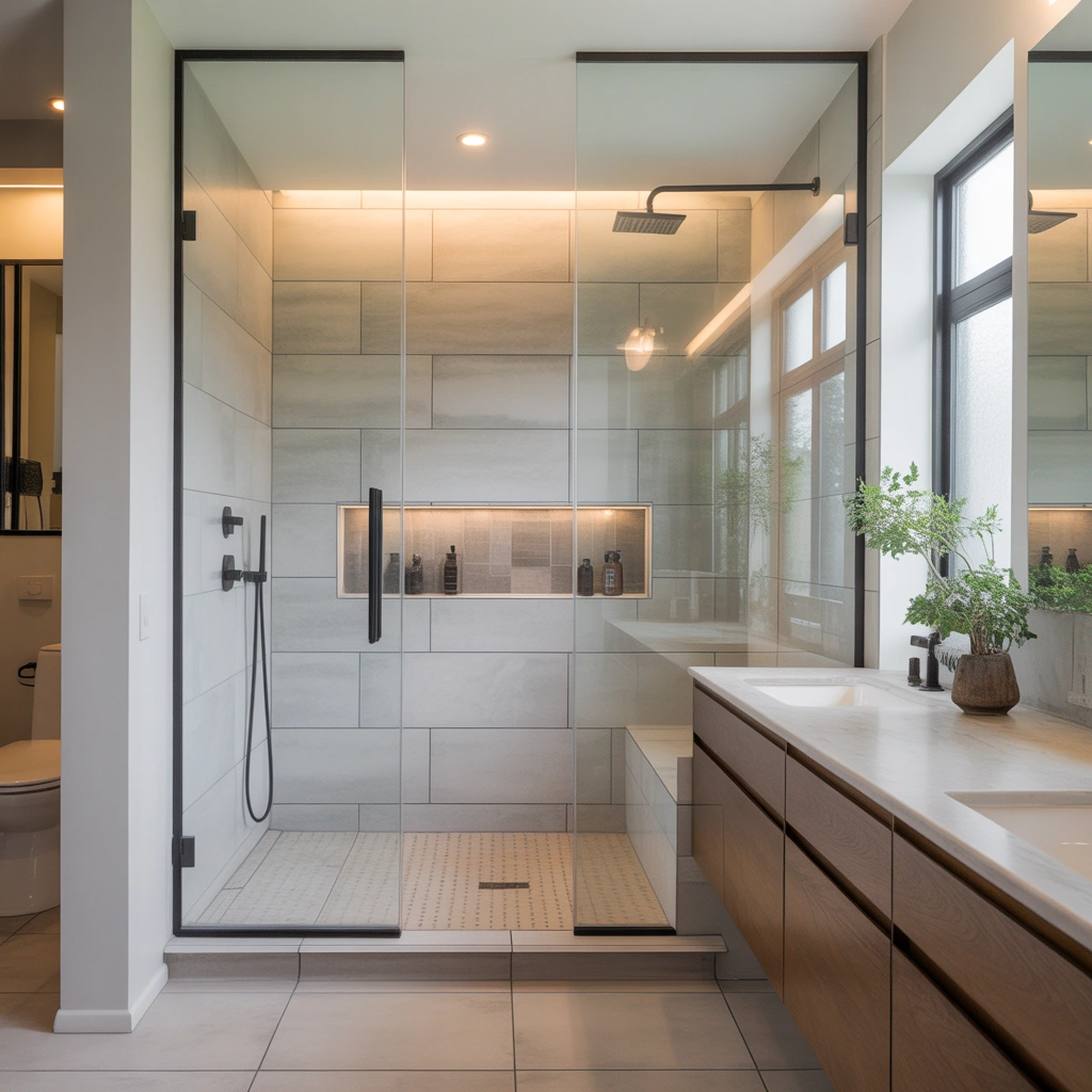 Design a Modern Jack and Jill Bathroom With Glass Shower Enclosure