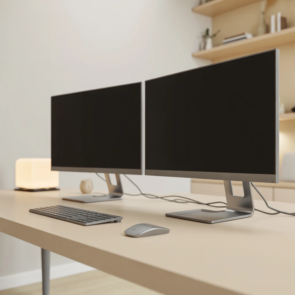 Dual Monitor Setup With Hidden Cable Management