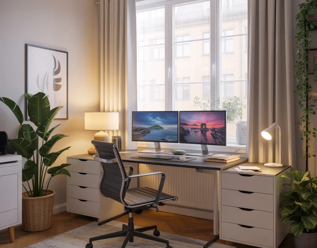 Dual Monitor Setup With Natural Lighting