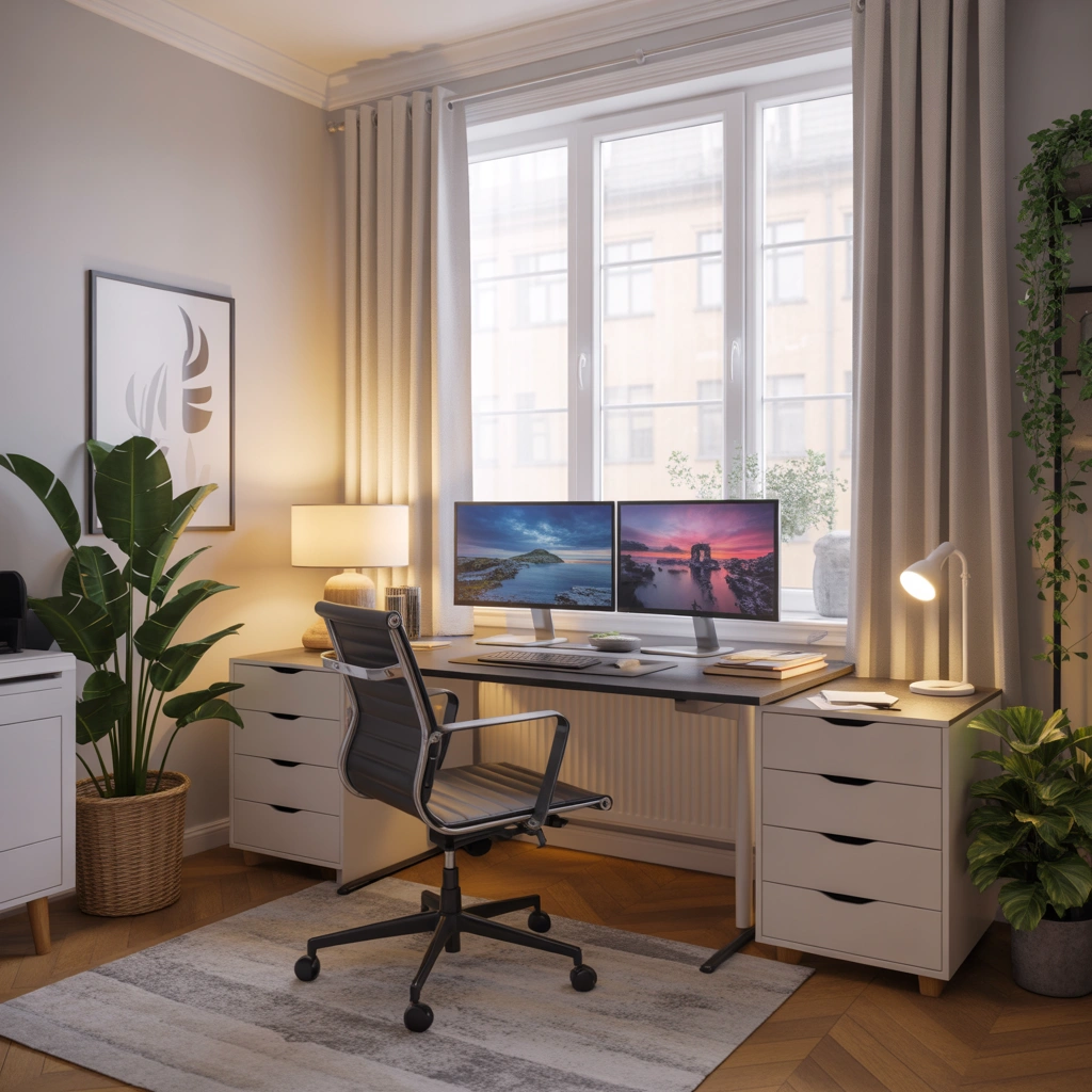 Dual Monitor Setup With Natural Lighting