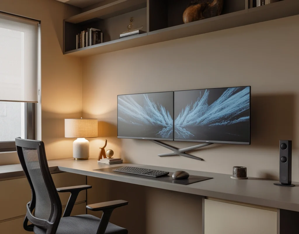 Dual Monitor Setup With Wall Mounted Screens