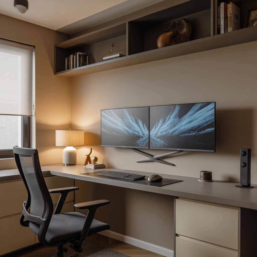Dual Monitor Setup With Wall Mounted Screens