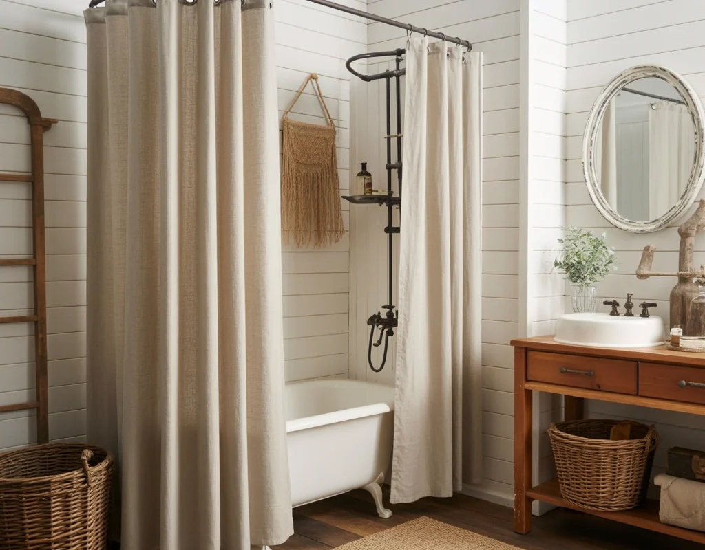 Farmhouse Style Double Shower Curtains With Rustic Charm