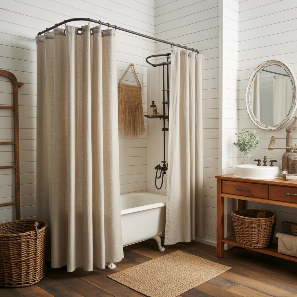 Farmhouse Style Double Shower Curtains With Rustic Charm