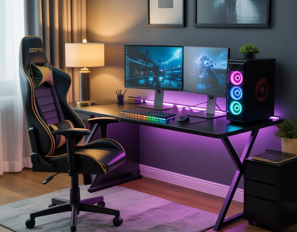 Gaming Inspired Dual Monitor Home Office Setup