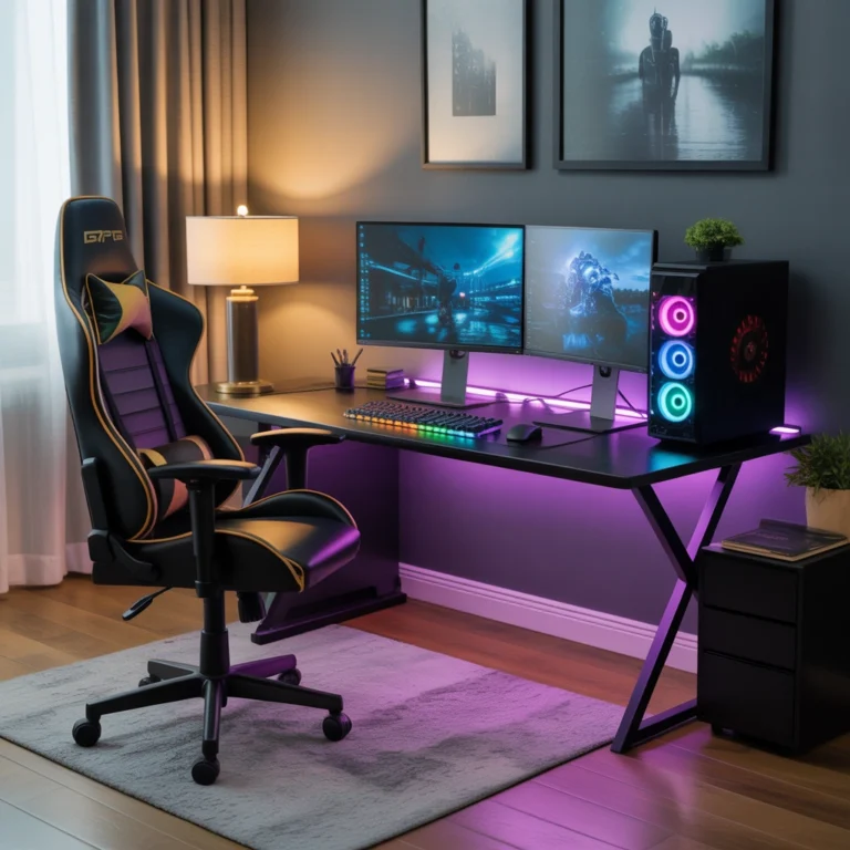 Gaming Inspired Dual Monitor Home Office Setup