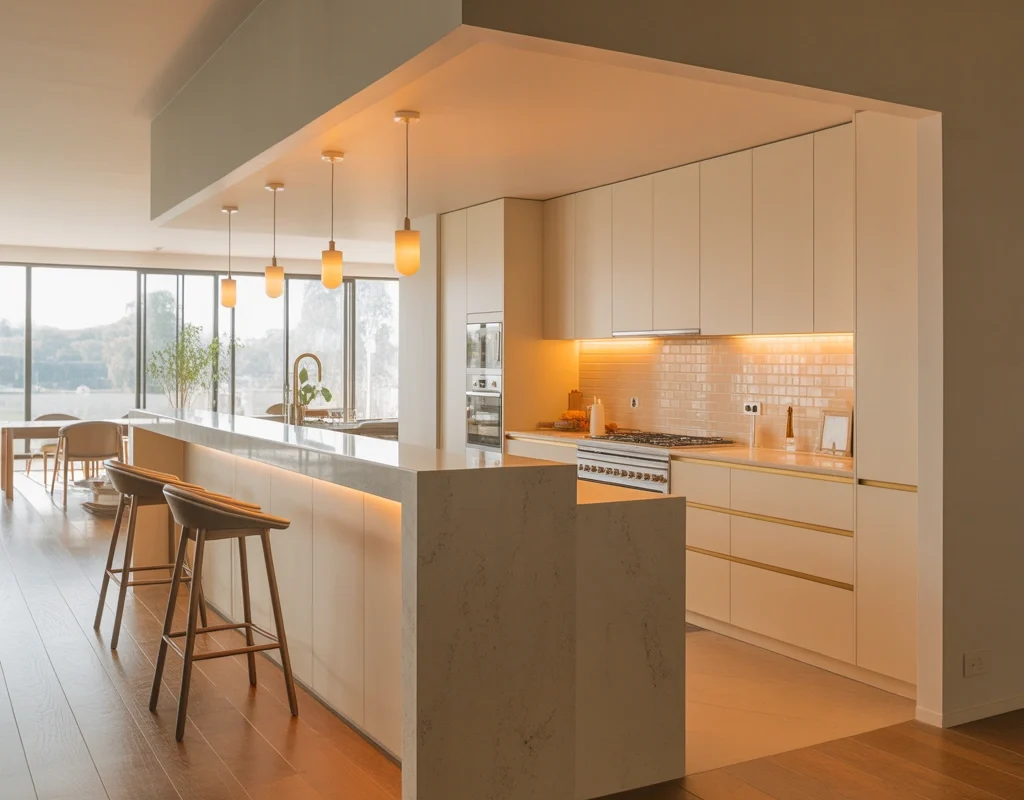 Half Wall Semi Open Kitchen Design
