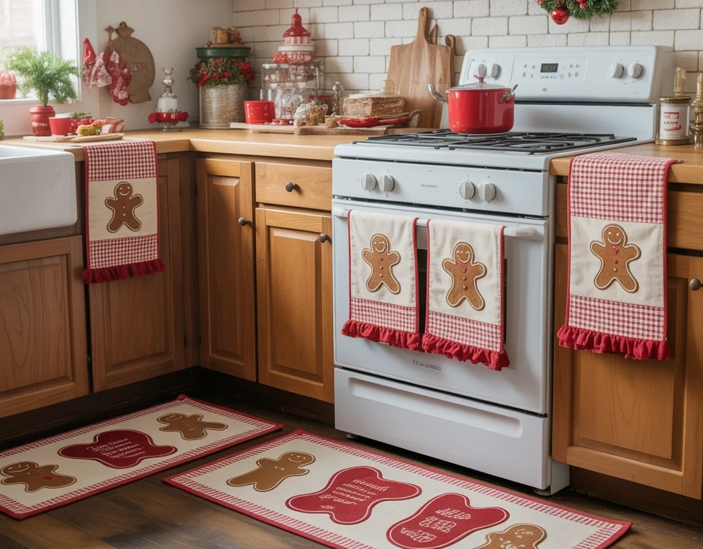 Hang Gingerbread Themed Kitchen Towels and Textiles