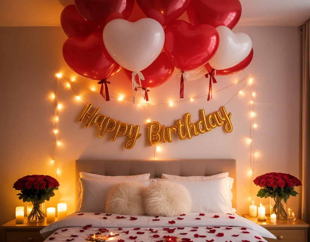 Heart Shaped Balloon Decoration Above the Bed