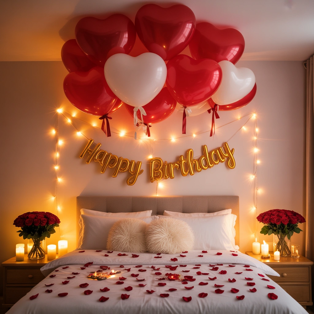Heart Shaped Balloon Decoration Above the Bed