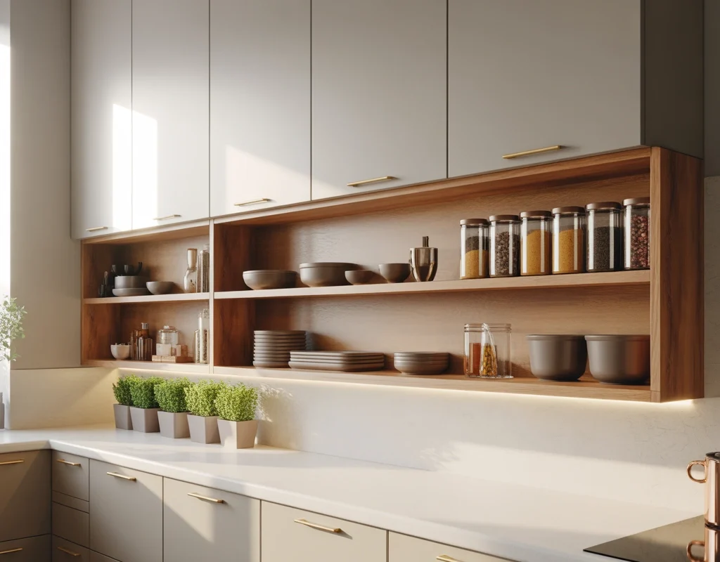 Incorporate Open Shelving Between Cabinets