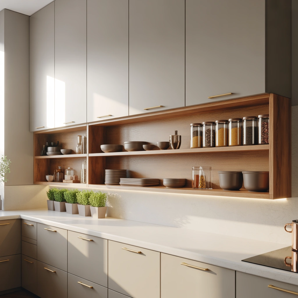 Incorporate Open Shelving Between Cabinets