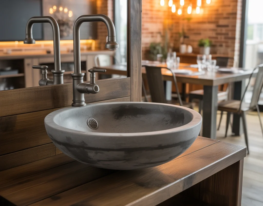 Industrial Style Wash Basin with Concrete and Metal