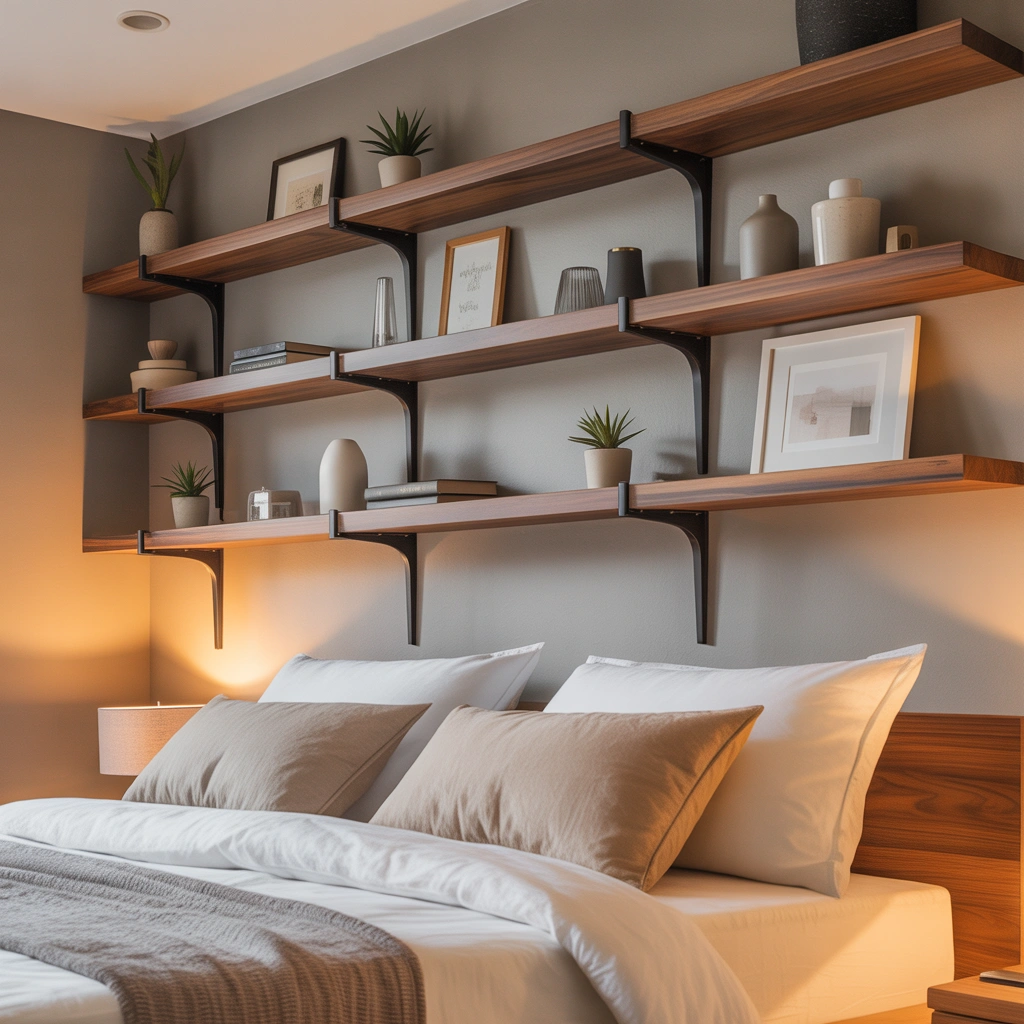 Install Floating Shelves Above the Bed