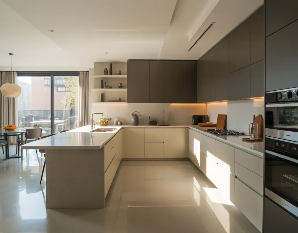 L Shaped Semi Open Kitchen