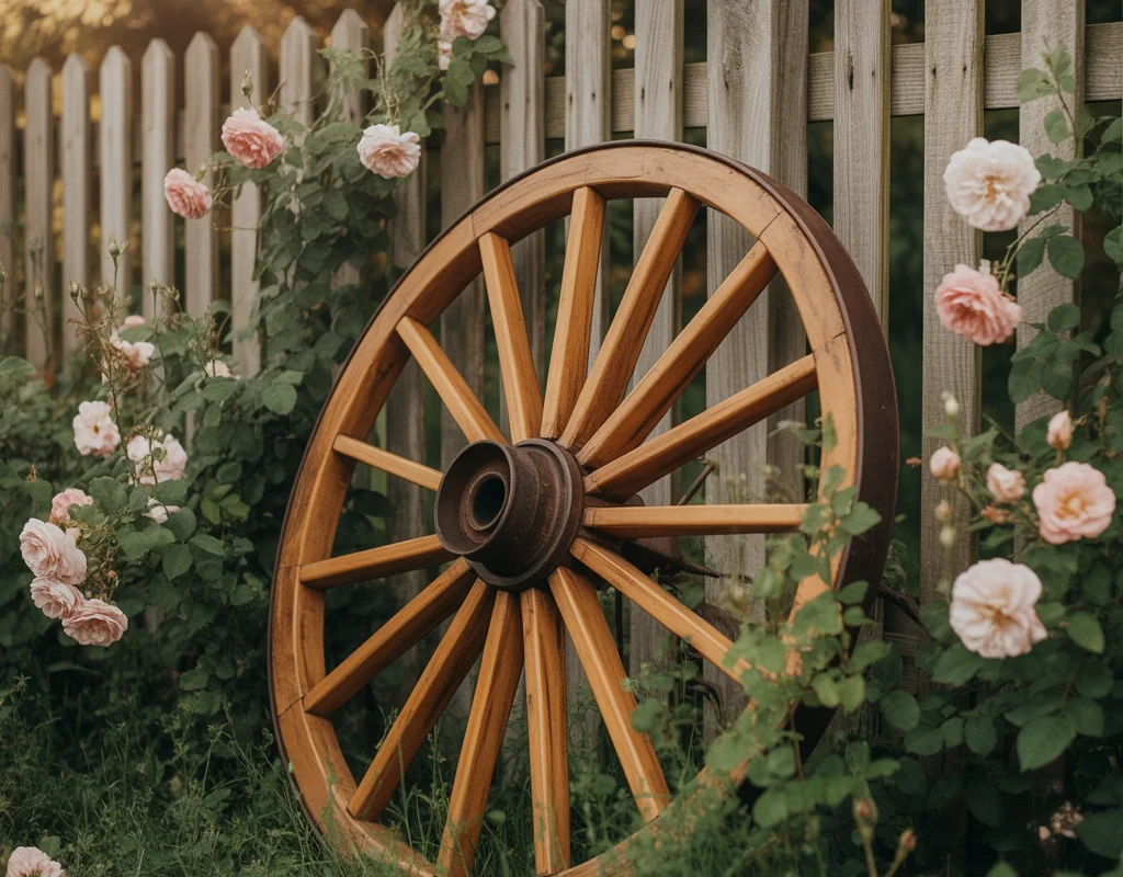 Lean a Wagon Wheel Against a Garden Fence