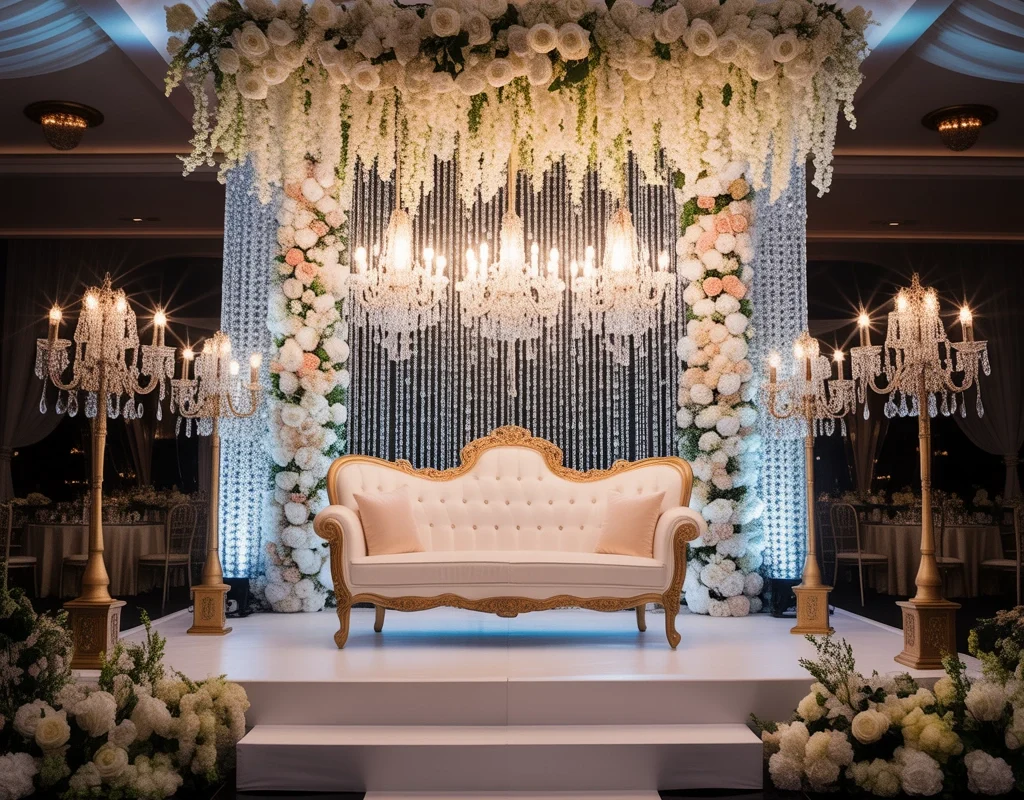 Luxury Crystal and Chandelier Wedding Stage Decoration
