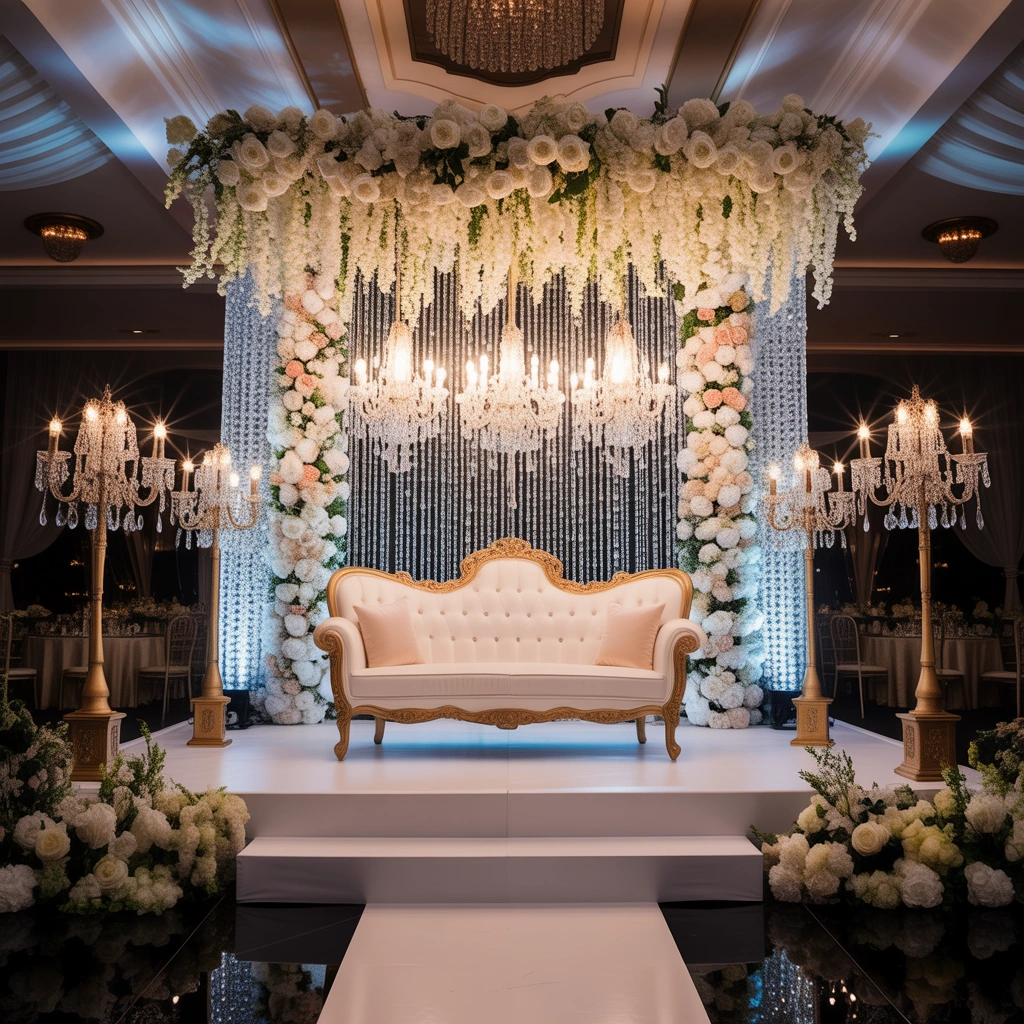 Luxury Crystal and Chandelier Wedding Stage Decoration