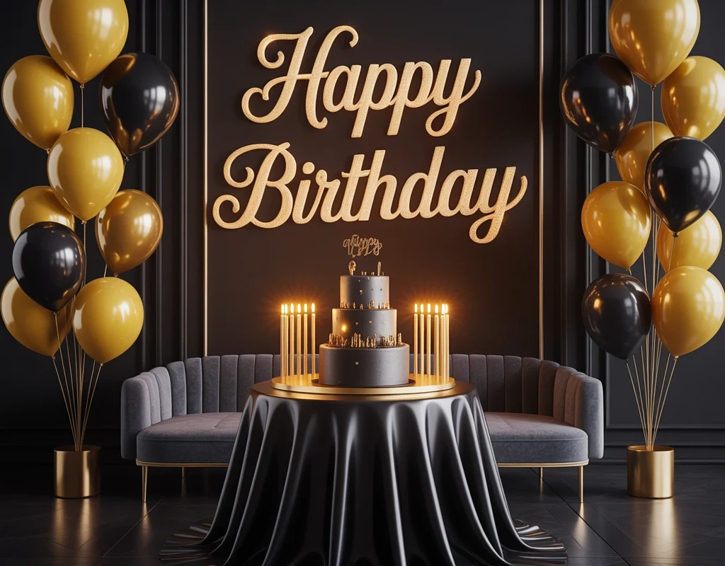 Luxury Gold and Black Birthday Room