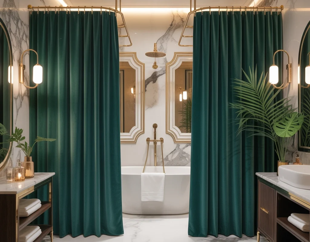 Luxury Velvet Double Shower Curtains for an Elegant Bathroom