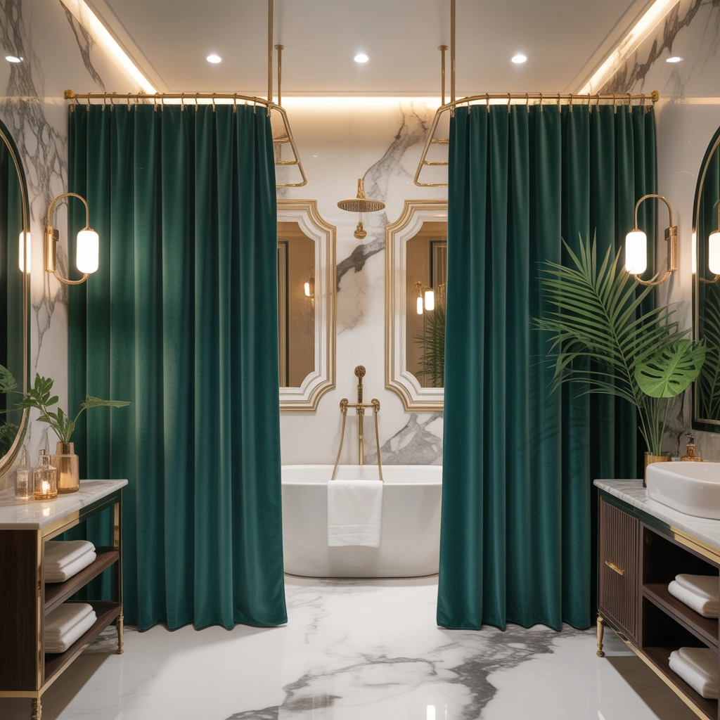 Luxury Velvet Double Shower Curtains for an Elegant Bathroom