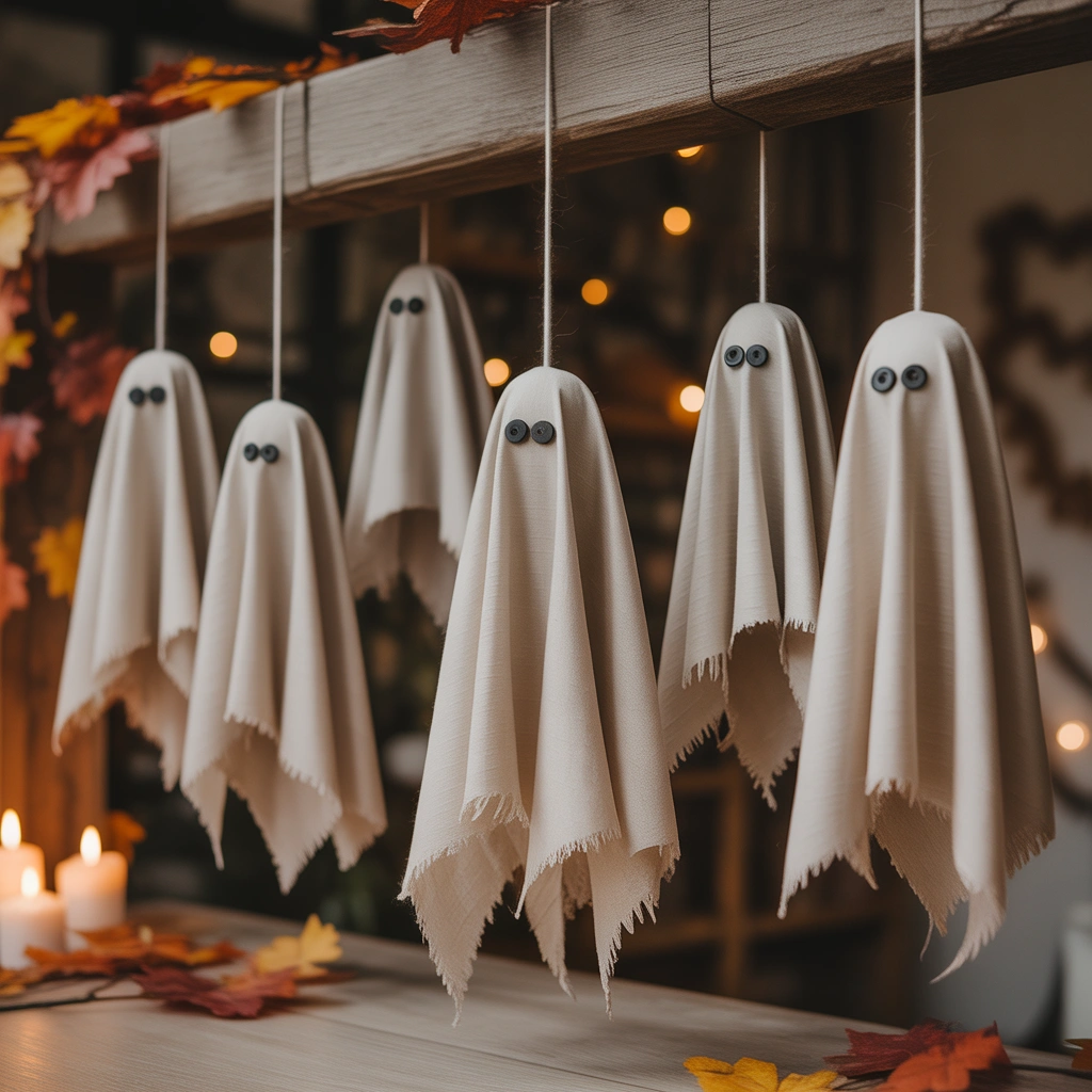 Make Hanging Ghosts From Old White Fabric
