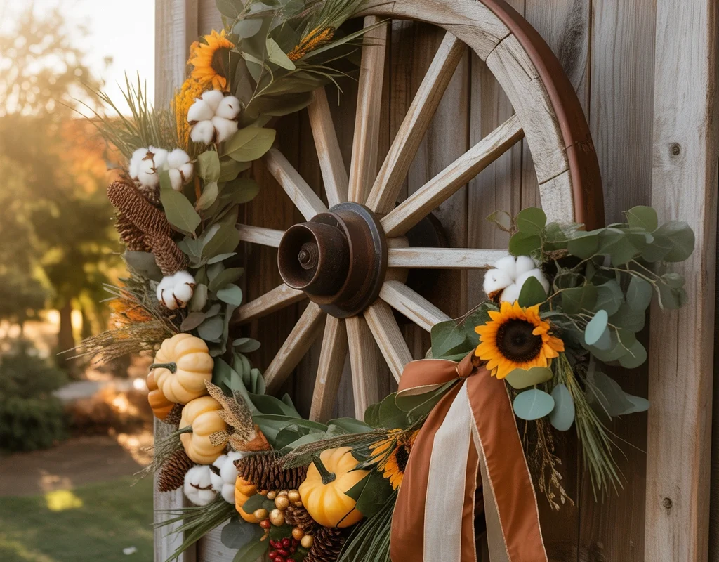 Make a Seasonal Wagon Wheel Wreath