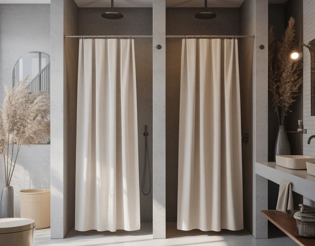 Minimalist Neutral Double Shower Curtain Ideas