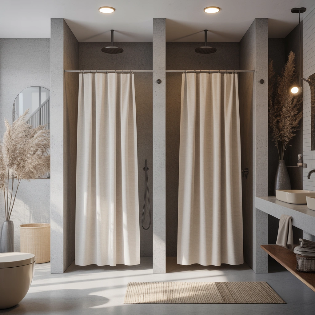 Minimalist Neutral Double Shower Curtain Ideas