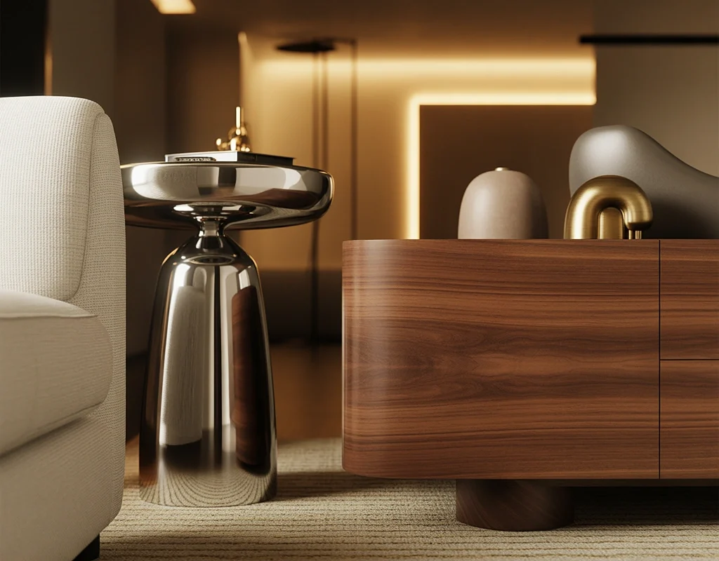 Mix Chrome With Warm Wood for Better Balance