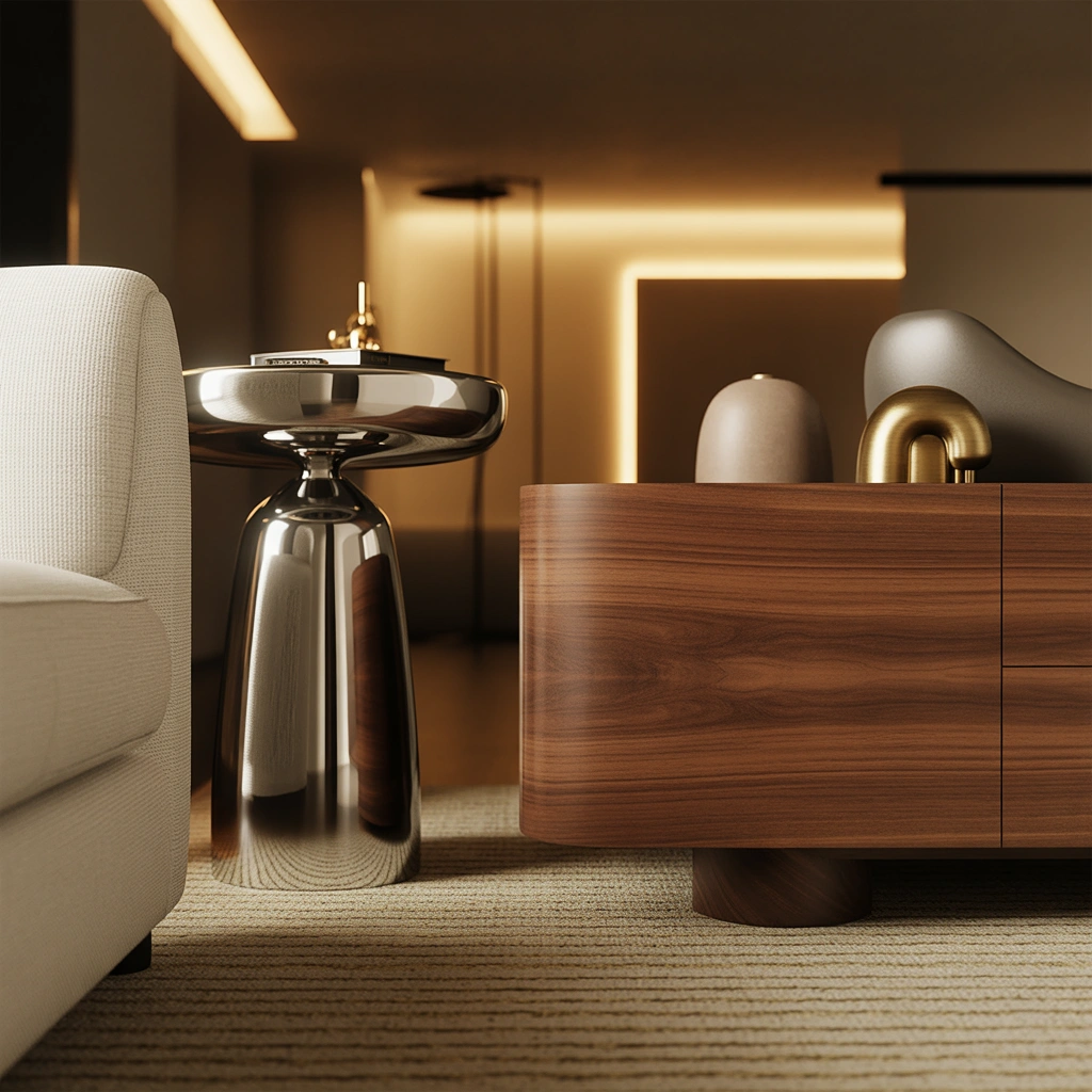 Mix Chrome With Warm Wood for Better Balance