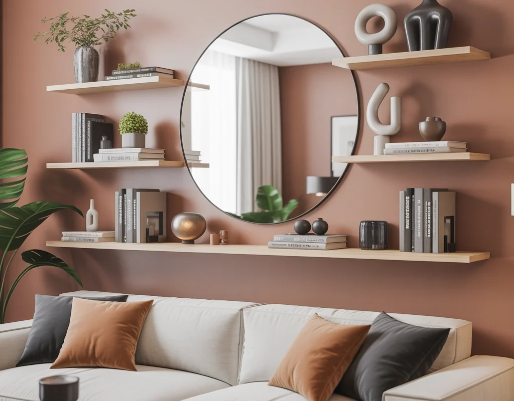 Mix a Mirror With Floating Shelves