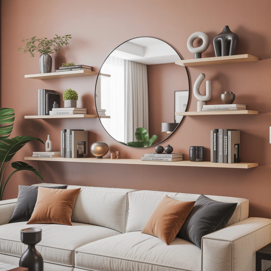 Mix a Mirror With Floating Shelves