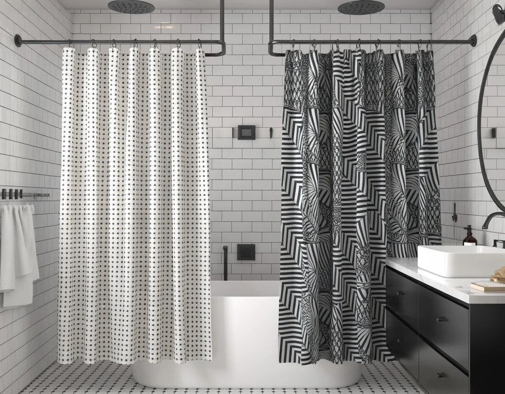Modern Black and White Two Shower Curtain Combination