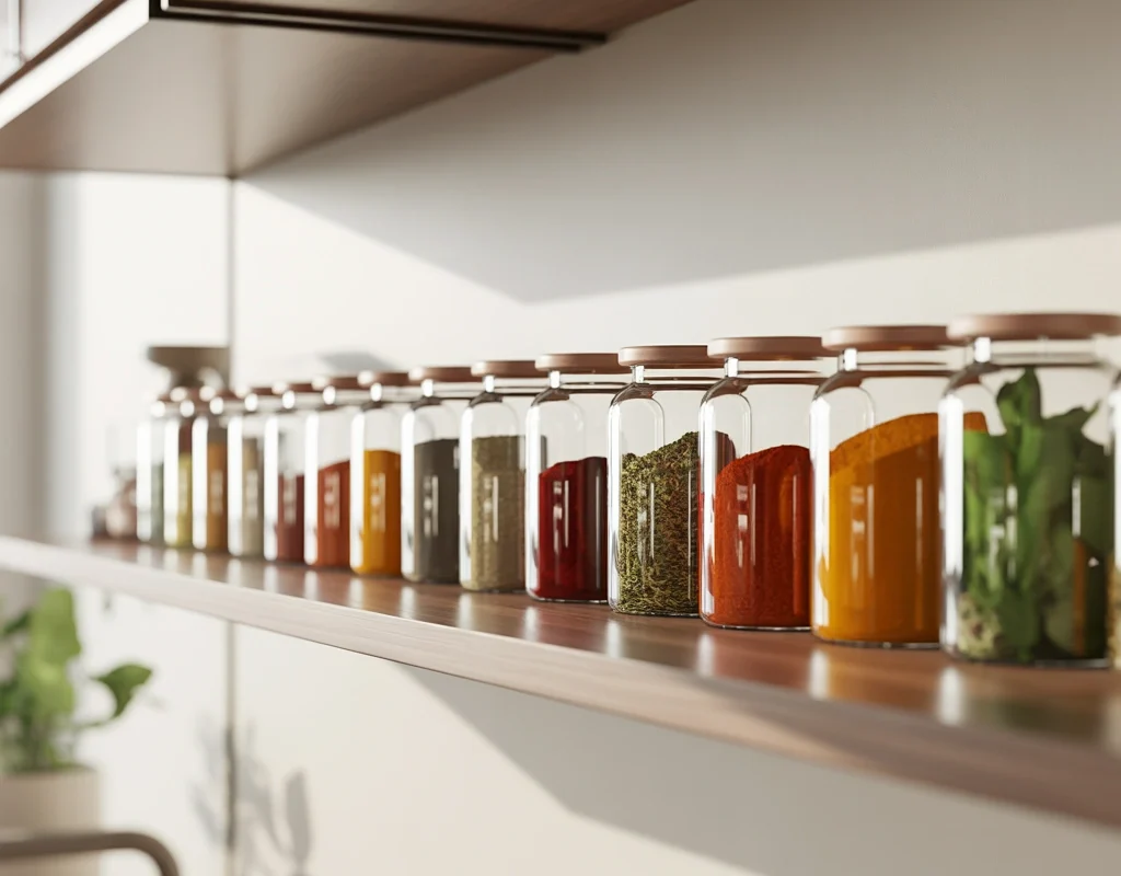 Organize Spices in Matching Glass Jars
