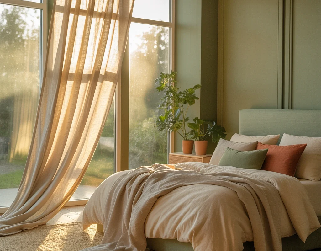 Pair Beige Curtains With Sage Green Bedroom Decor