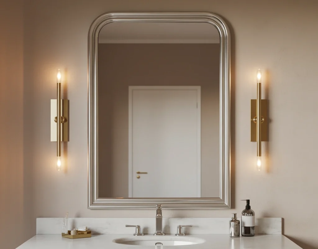 Pair a Chrome Mirror with Brass Wall Sconces