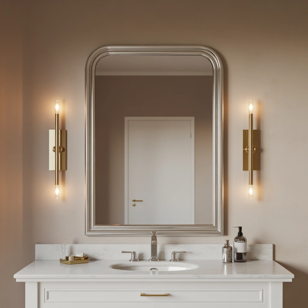 Pair a Chrome Mirror with Brass Wall Sconces