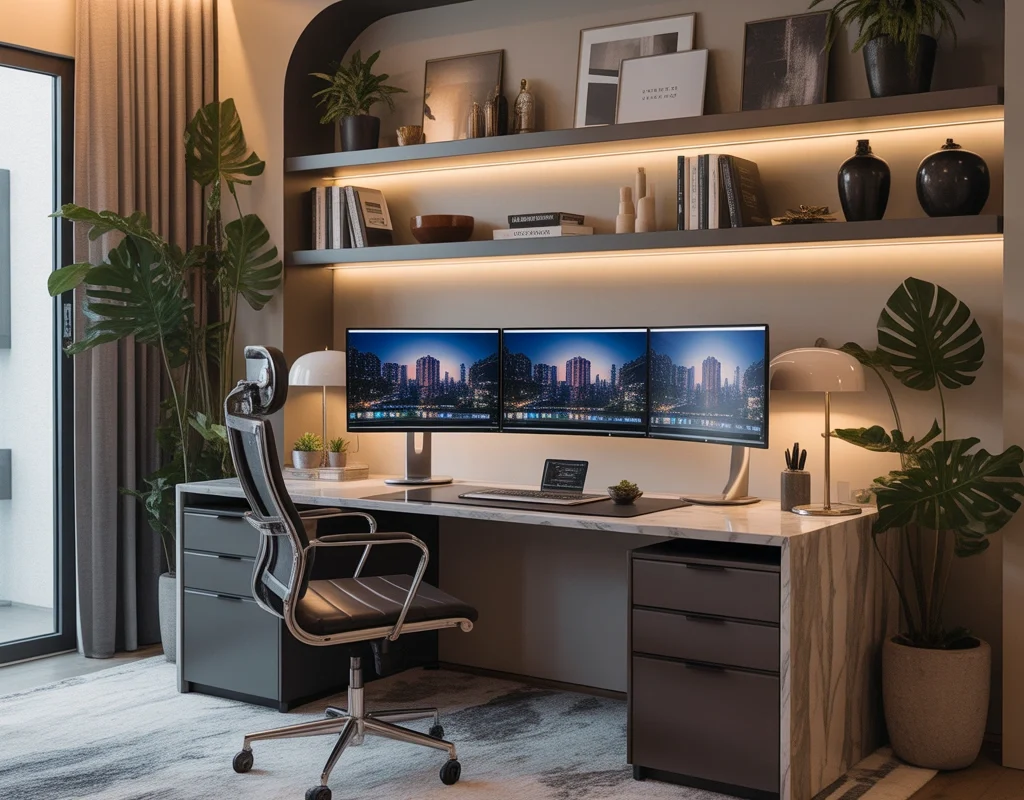 Premium Dual Monitor Setup With Complete Home Office Design
