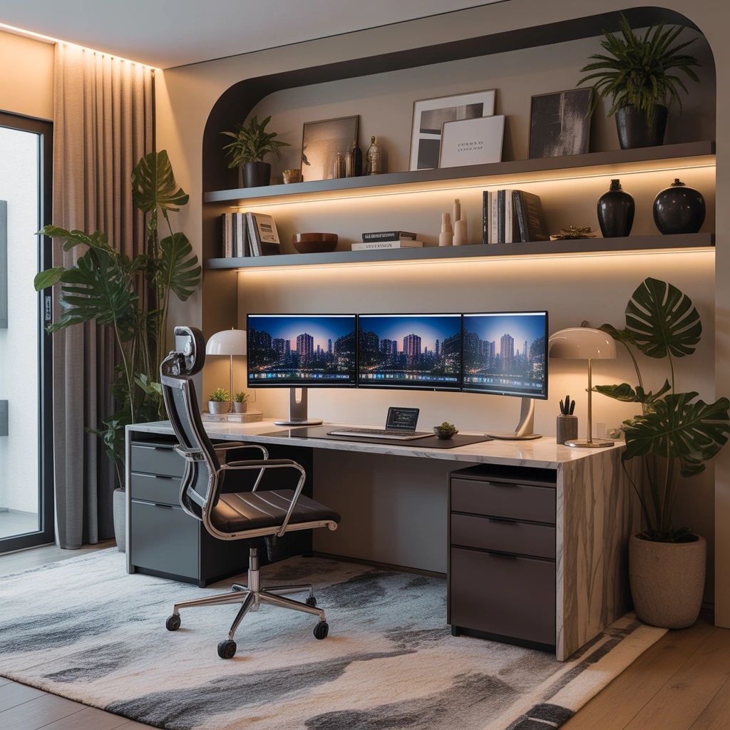 Premium Dual Monitor Setup With Complete Home Office Design