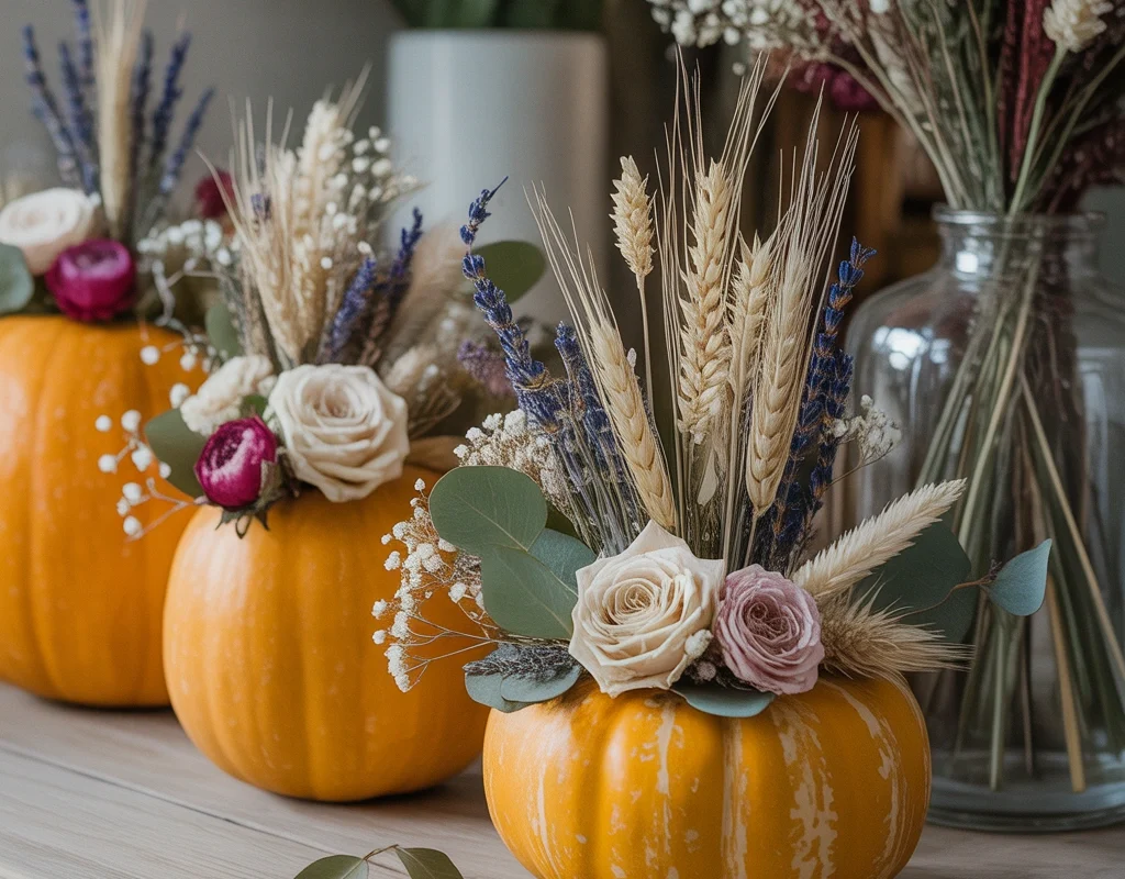 Pumpkin Decorating With Dried Flowers