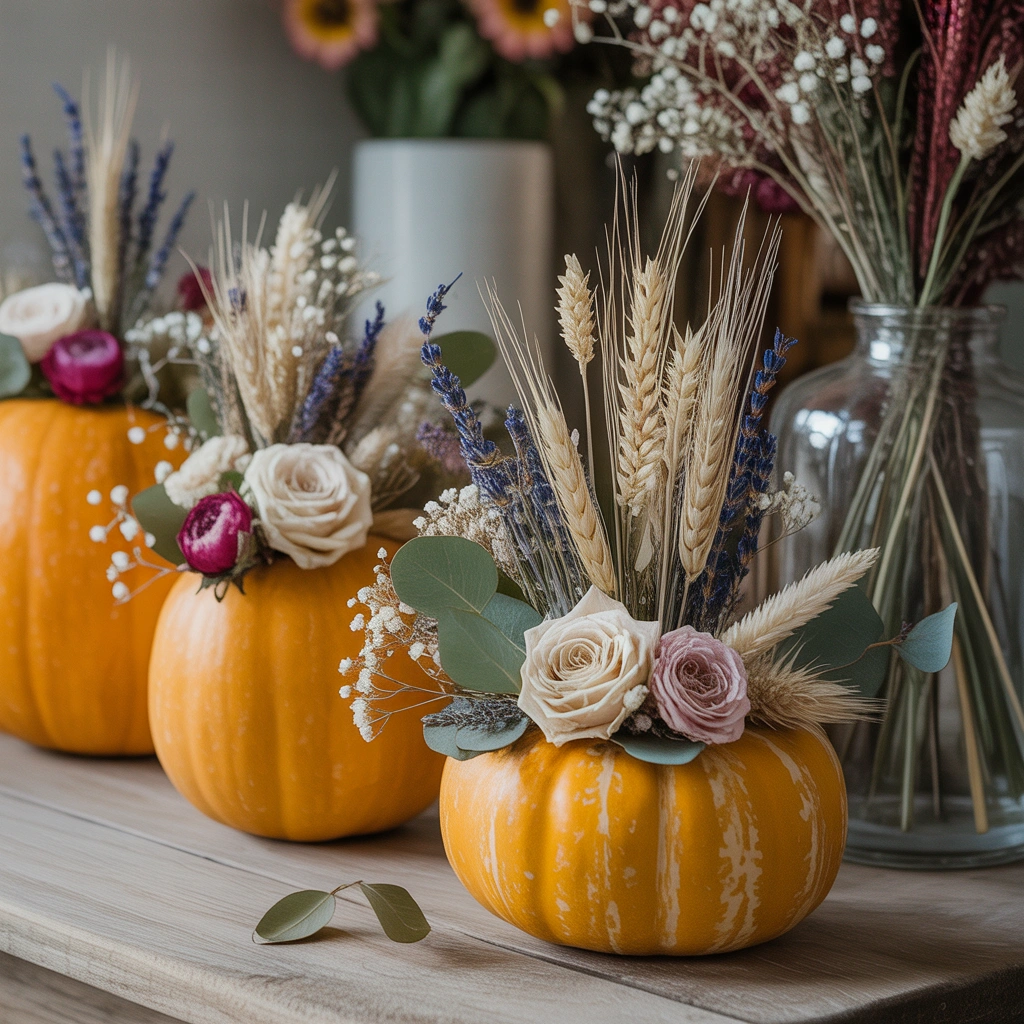 Pumpkin Decorating With Dried Flowers
