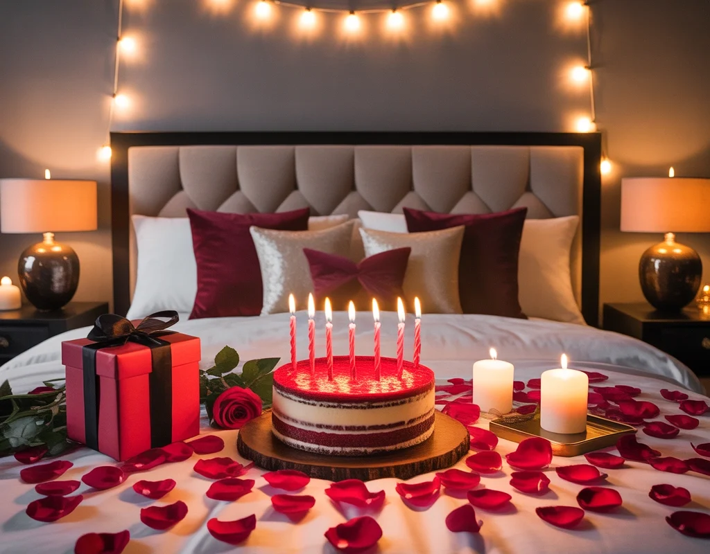 Romantic Rose Petal Birthday Room Decoration