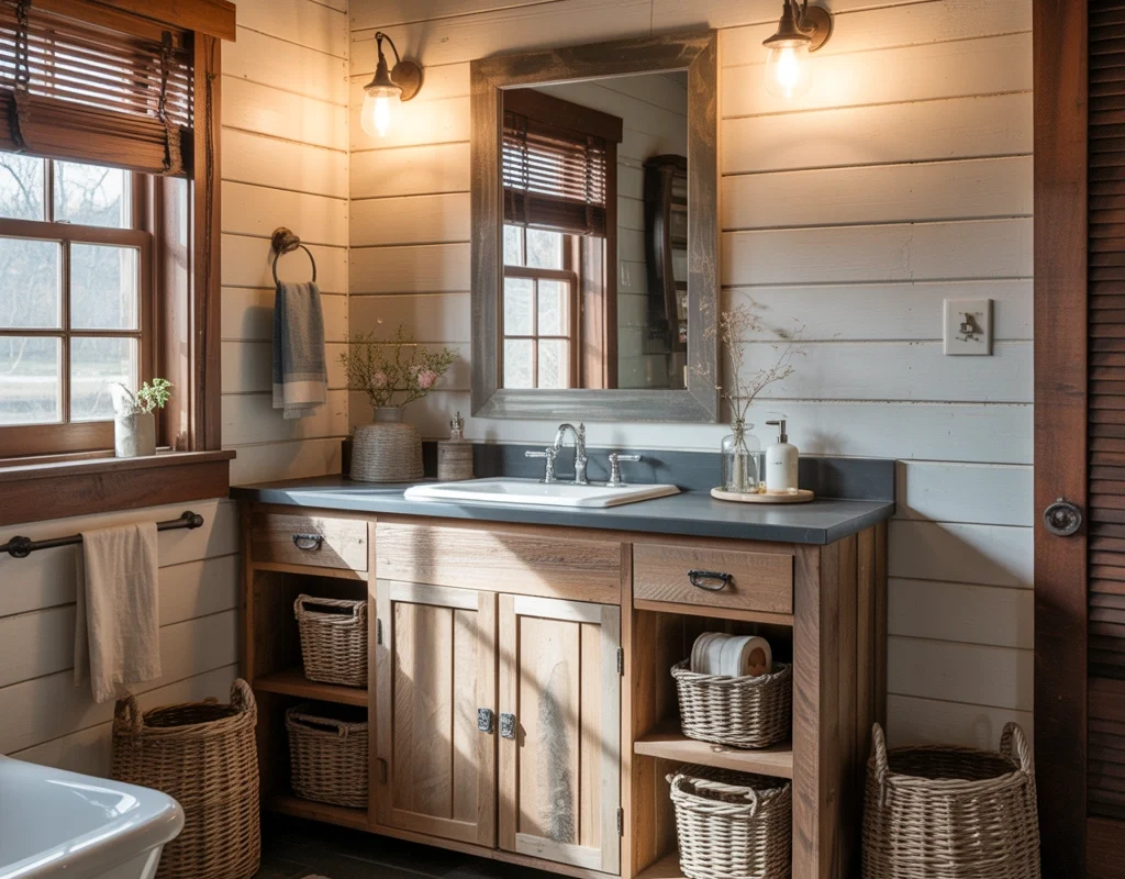 Rustic Farmhouse Bathroom Cabinets for a Cozy Natural Feel