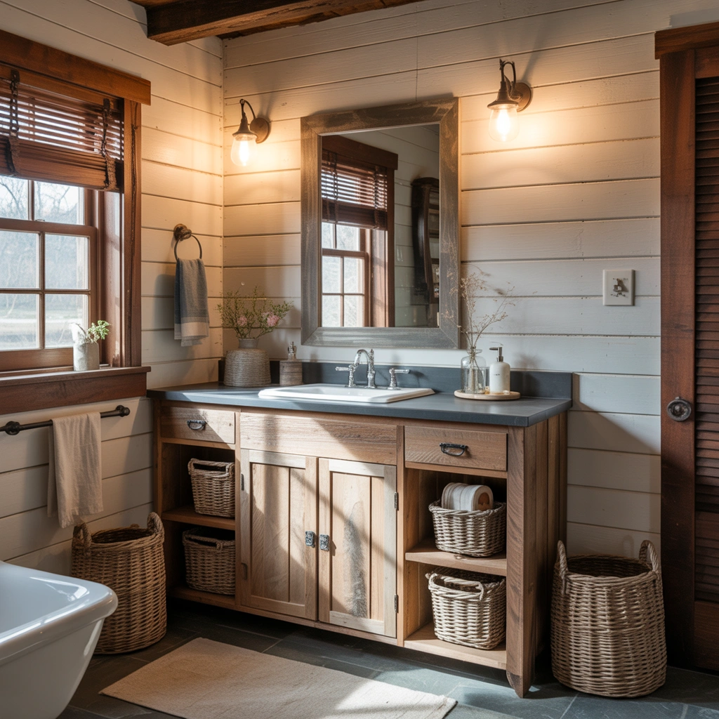 Rustic Farmhouse Bathroom Cabinets for a Cozy Natural Feel
