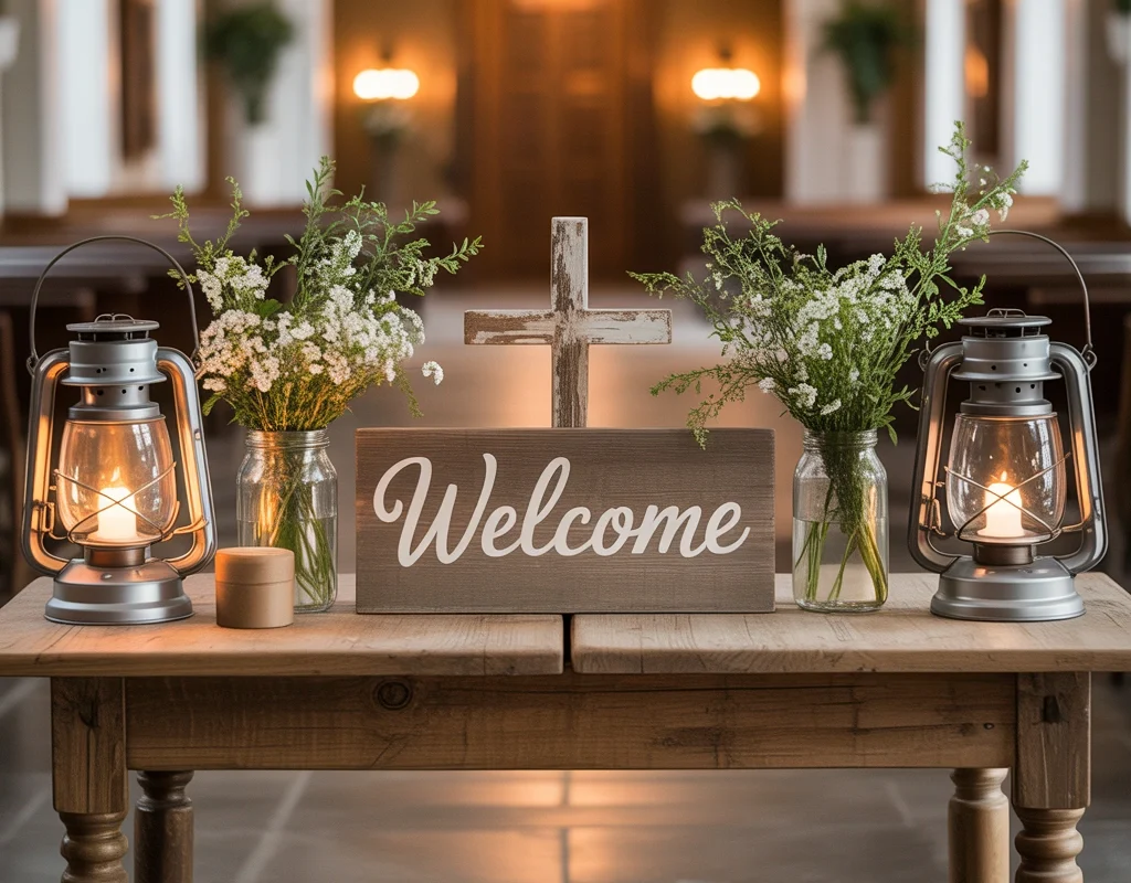 Rustic Wooden Church Entryway Display