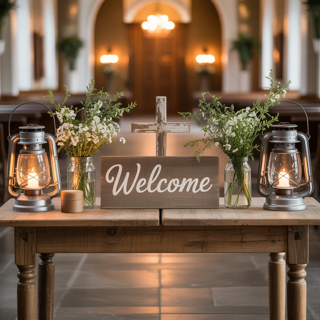 Rustic Wooden Church Entryway Display