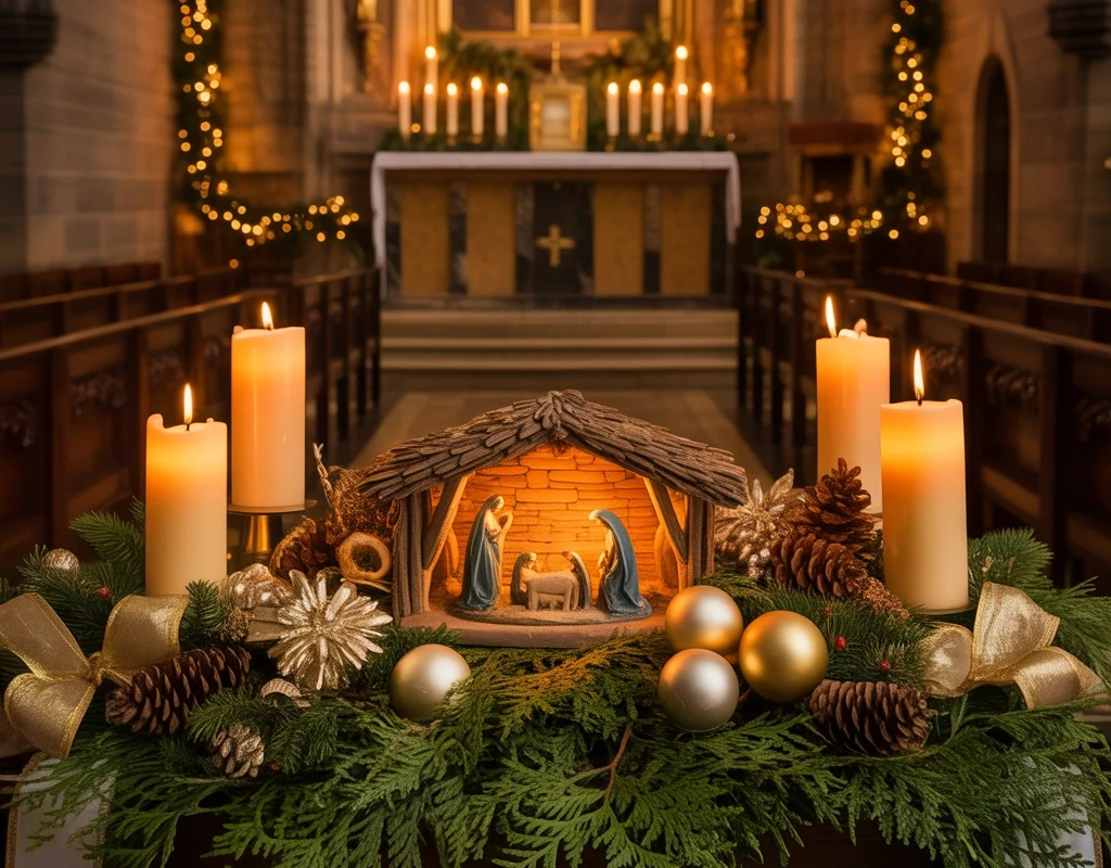 Seasonal Christmas Church Entryway Table Decor